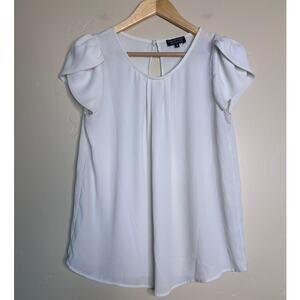 Stitch Fix Papermoon Off White Sheer Short Ruffle Sleeve Blouse MEDIUM